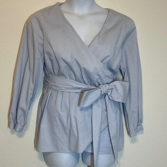 Lane Bryant Long Sleeve Gingham Wrap Blouse Size 16 - Picture 1 of 4